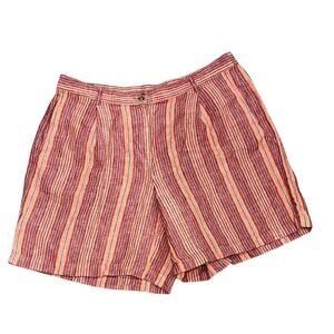 J. Jill Love Linen Cape Code Red Striped Shorts Beachy Coastal Bermuda Size 18